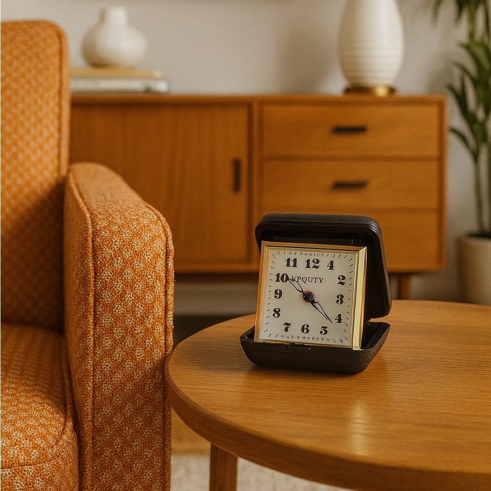 Mid Century Equity Black Gold Clamshell Travel Alarm Clock Folding Case Taiwan